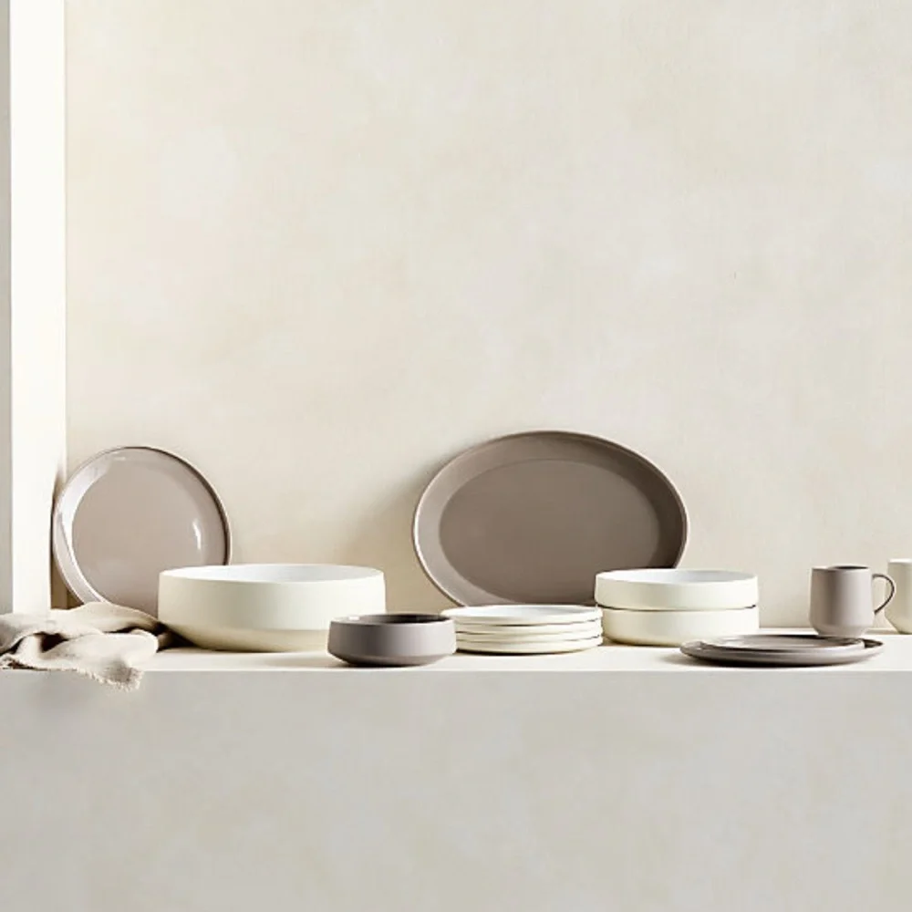 New! Crate&Barrel Large Porcelain Serving Plate in Taupe